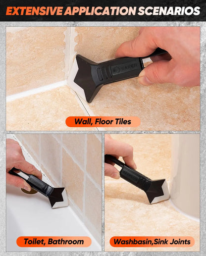 Silicone Caulking Tool | 5-in-1 Sealant Finishing Tool | Caulk Remover Glass Glue Angle Scraper for Bathroom, Kitchen, Floor