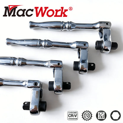 1/4 Ratchet Wrench, 2 In 1 Mini Ratchet - Socket And Bit Ratchet, 72 Teeth Reversible, 1/4 Ratchet Bent