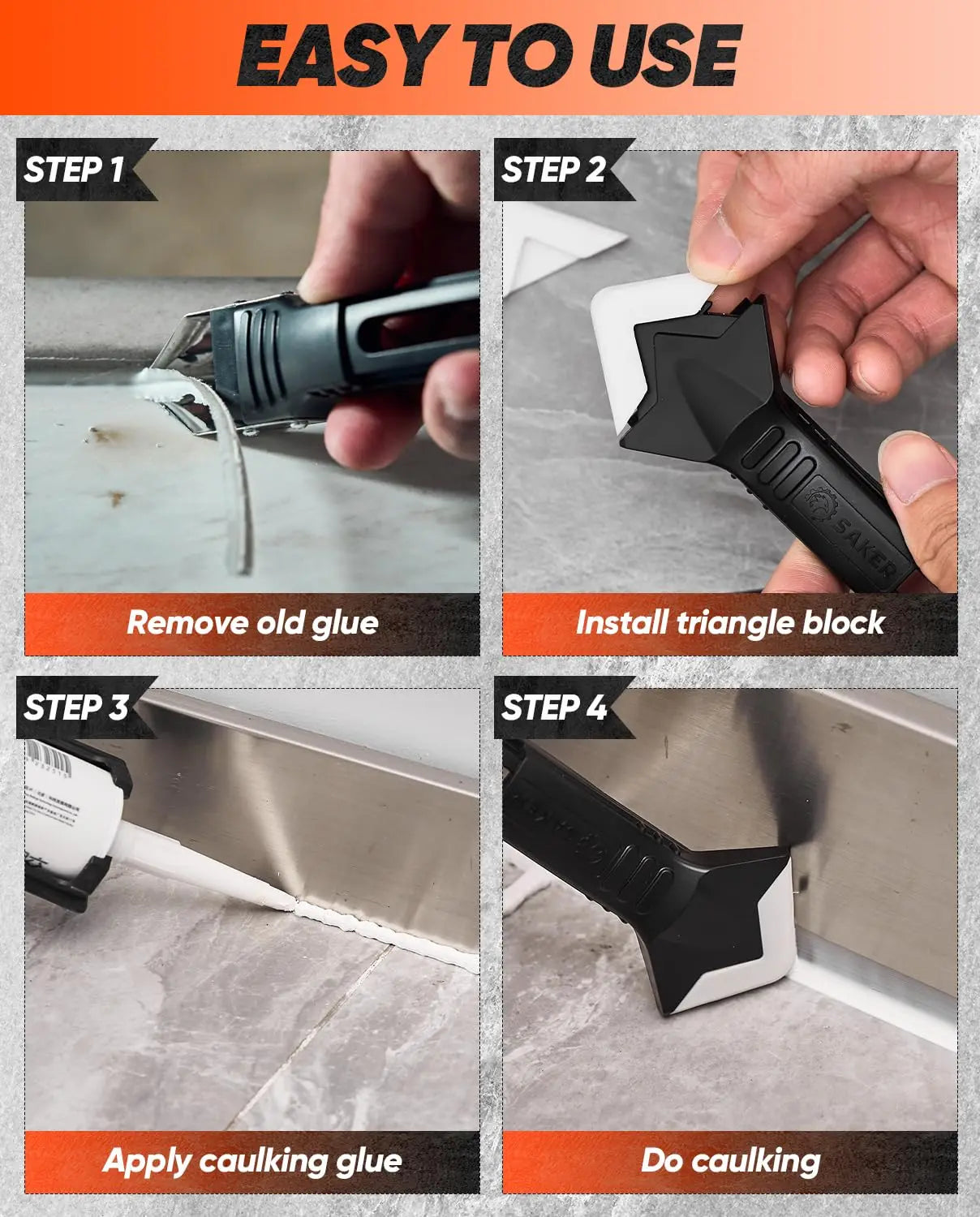 Silicone Caulking Tool | 5-in-1 Sealant Finishing Tool | Caulk Remover Glass Glue Angle Scraper for Bathroom, Kitchen, Floor