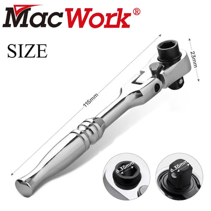 1/4 Ratchet Wrench, 2 In 1 Mini Ratchet - Socket And Bit Ratchet, 72 Teeth Reversible, 1/4 Ratchet Bent