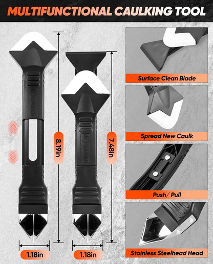 Silicone Caulking Tool | 5-in-1 Sealant Finishing Tool | Caulk Remover Glass Glue Angle Scraper for Bathroom, Kitchen, Floor