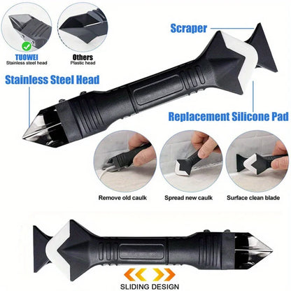 Silicone Caulking Tool | 5-in-1 Sealant Finishing Tool | Caulk Remover Glass Glue Angle Scraper for Bathroom, Kitchen, Floor