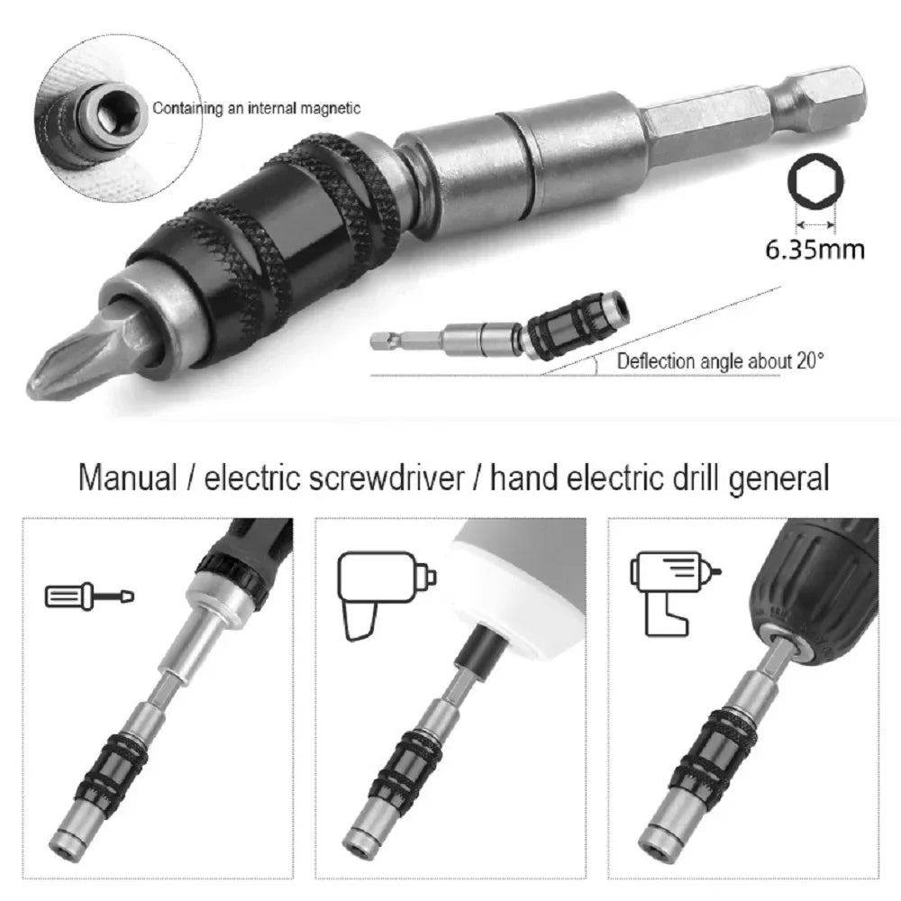 1pc Drill Bit Holder Magnetic Swiveling Bit Tip Holder Set Drill Bit Extension Pivot 1/4 Inch Hex Quick Release Pivoting Screwd